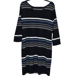 White House Black Market Striped 3/4 Sleeve Midi Dresses Black Blue Size L
